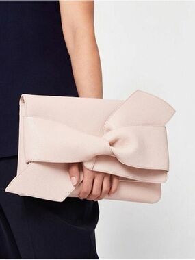 Justfab Bella Bow Clutch Light Pink Nude Neutral Evening Knot Bag